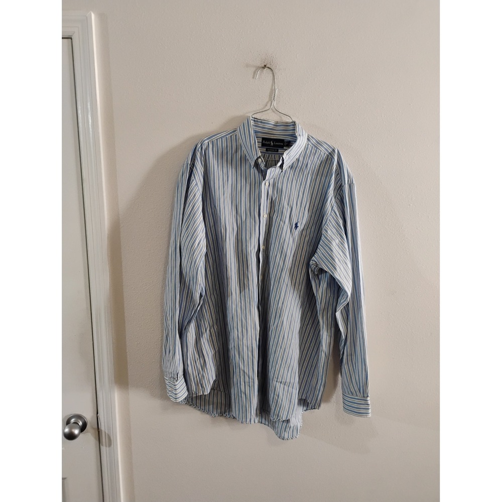 Ralph Lauren Classic Fit Button Down Shirt Mens XL Blue White Striped LS
